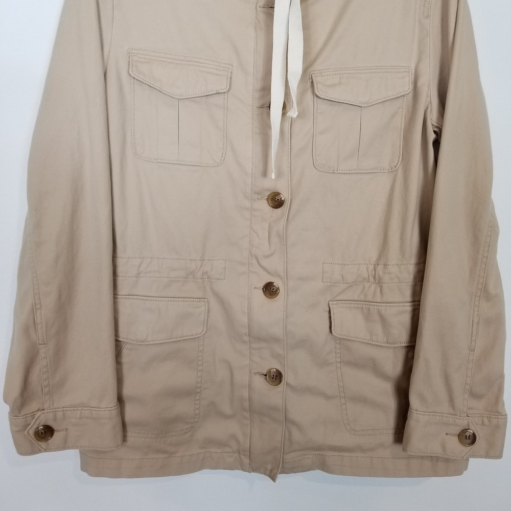 Talbots Womens Safari Jacket Sz M Beige Flap Pockets Stretch‎ Drawstring Button - Picture 3 of 8